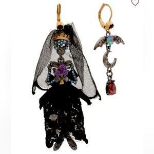 Betsey Johnson Skull Skeleton Bride Bat Mismatched Earrings